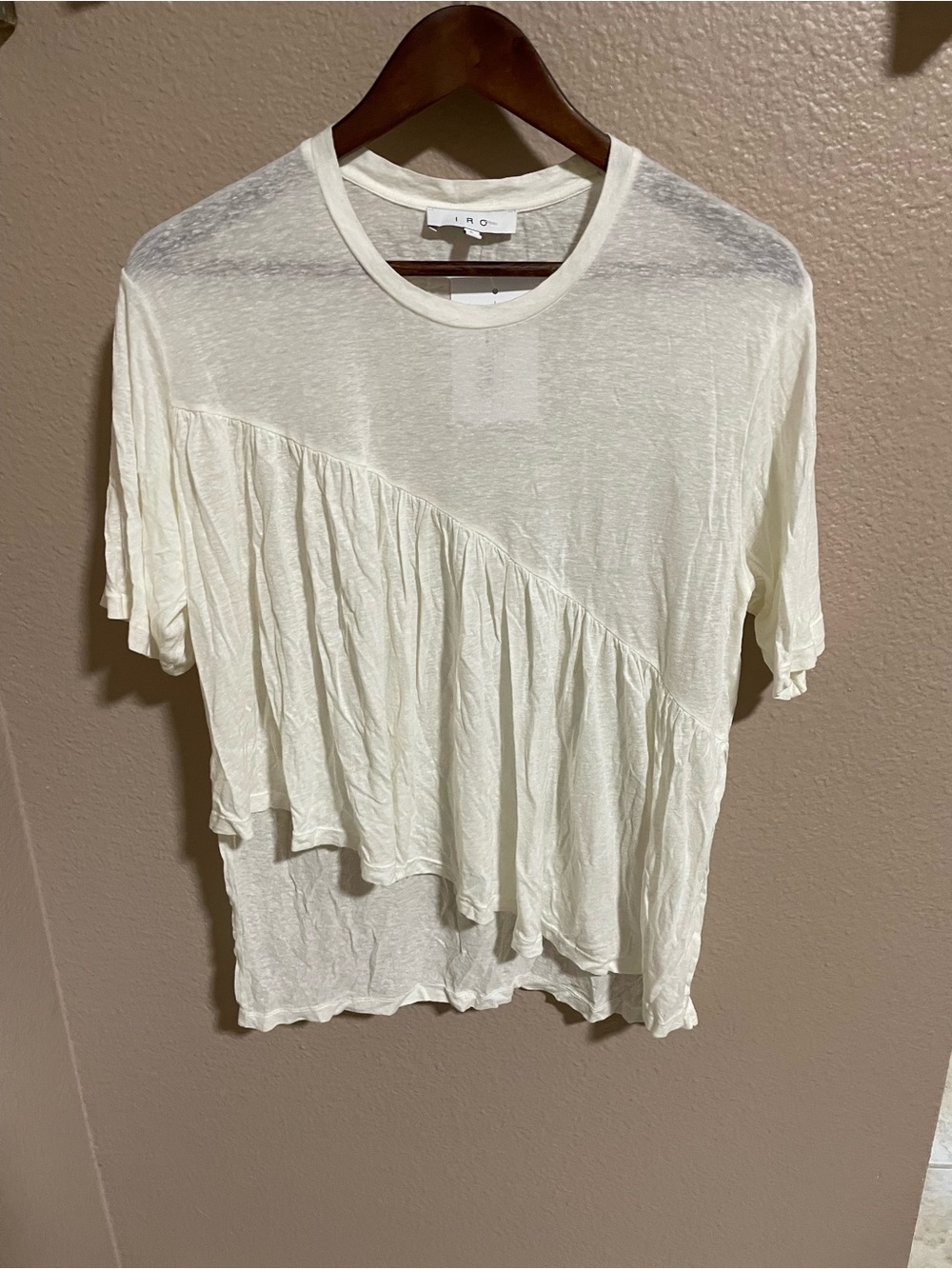 IRO Cream Asymmetrical Ruffle Short-Sleeve Tee NWT